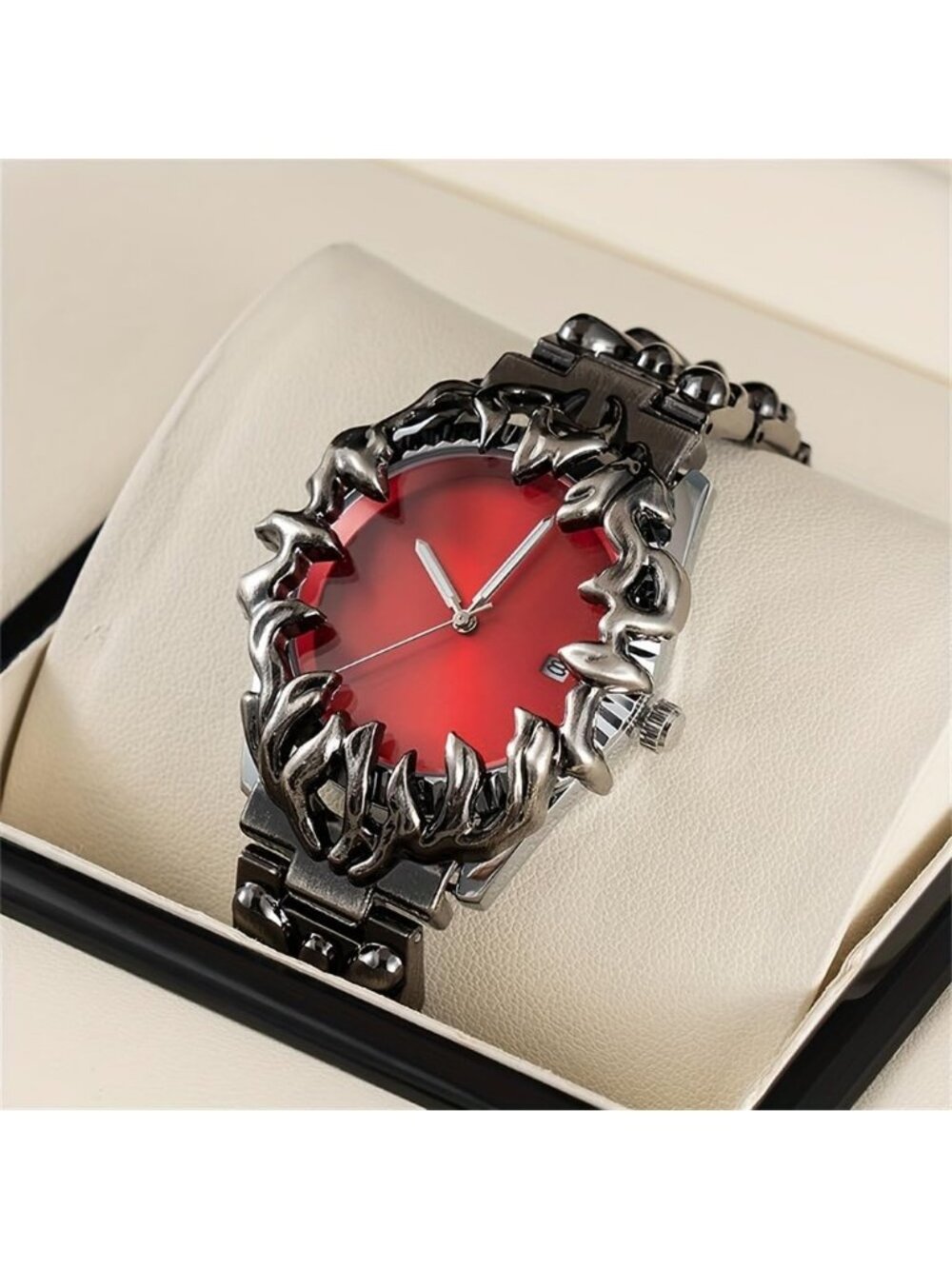 Men's Red Claw Shape Table Alabaster Round Dial Retro Y2K Unique Shaped WatchM - Picture 3 of 7